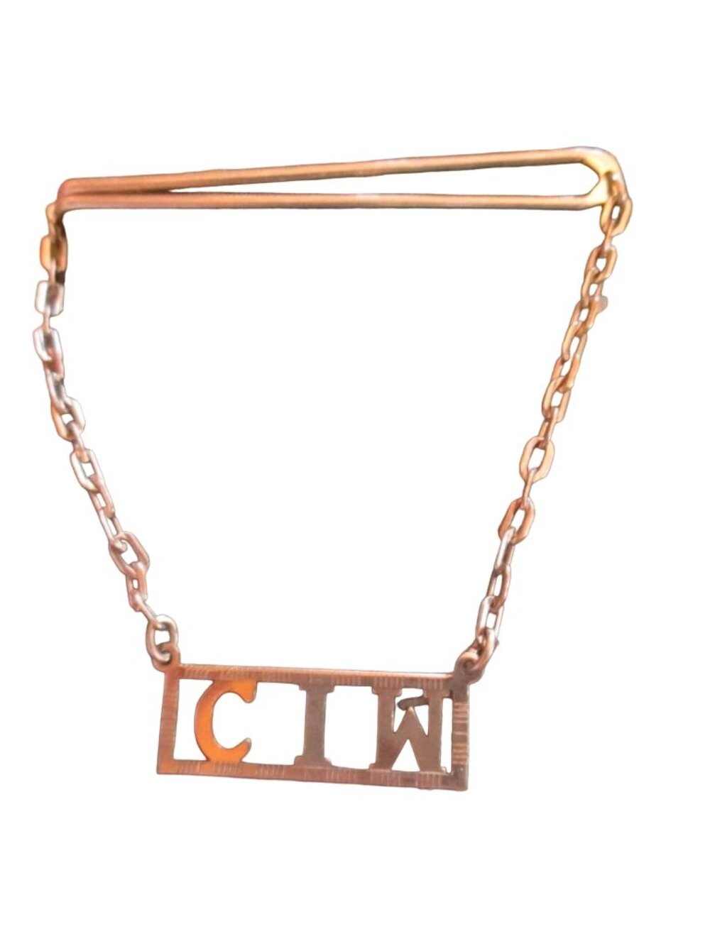 Gold-Tone Tie Bar & Chain Vintage Swank With CIW Initials
